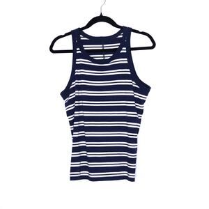 EVERLANE The Tank in Essential Cotton Striped Navy White Slim Cotton Women's L